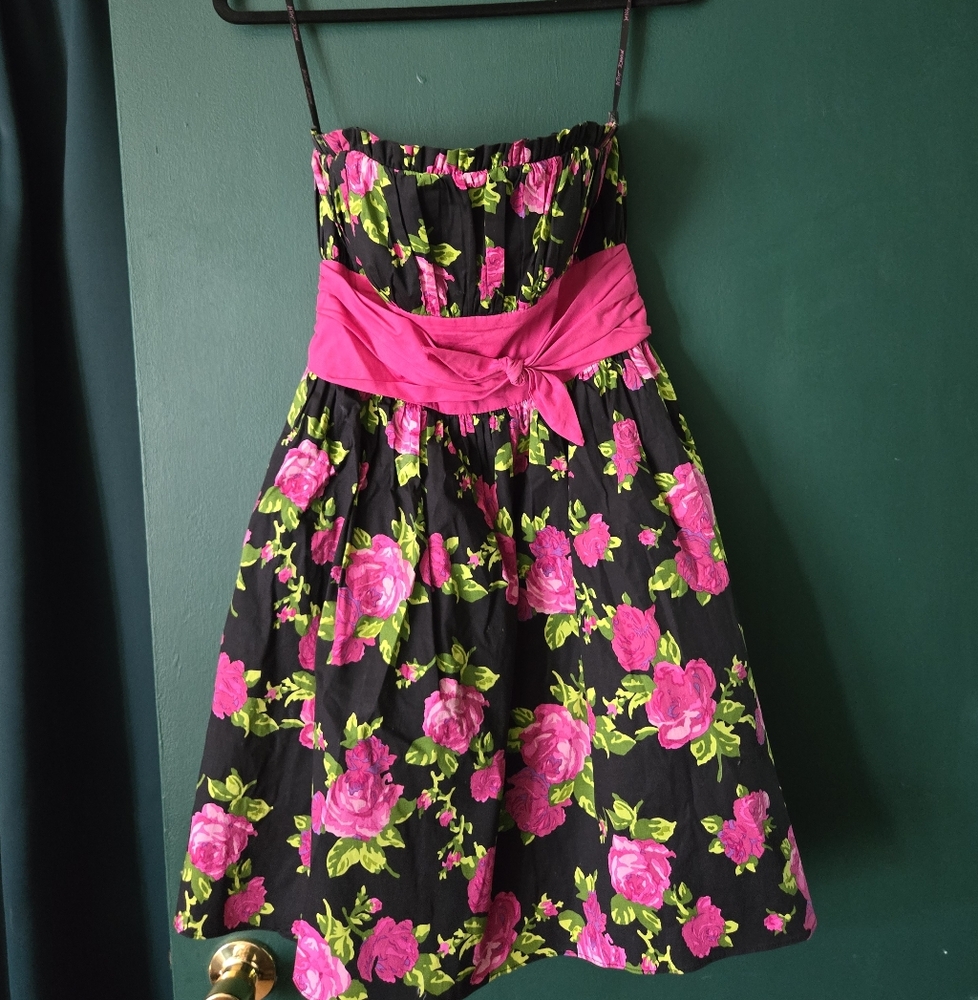 Betsey Johnson Black Dress with Pink Floral Design 8